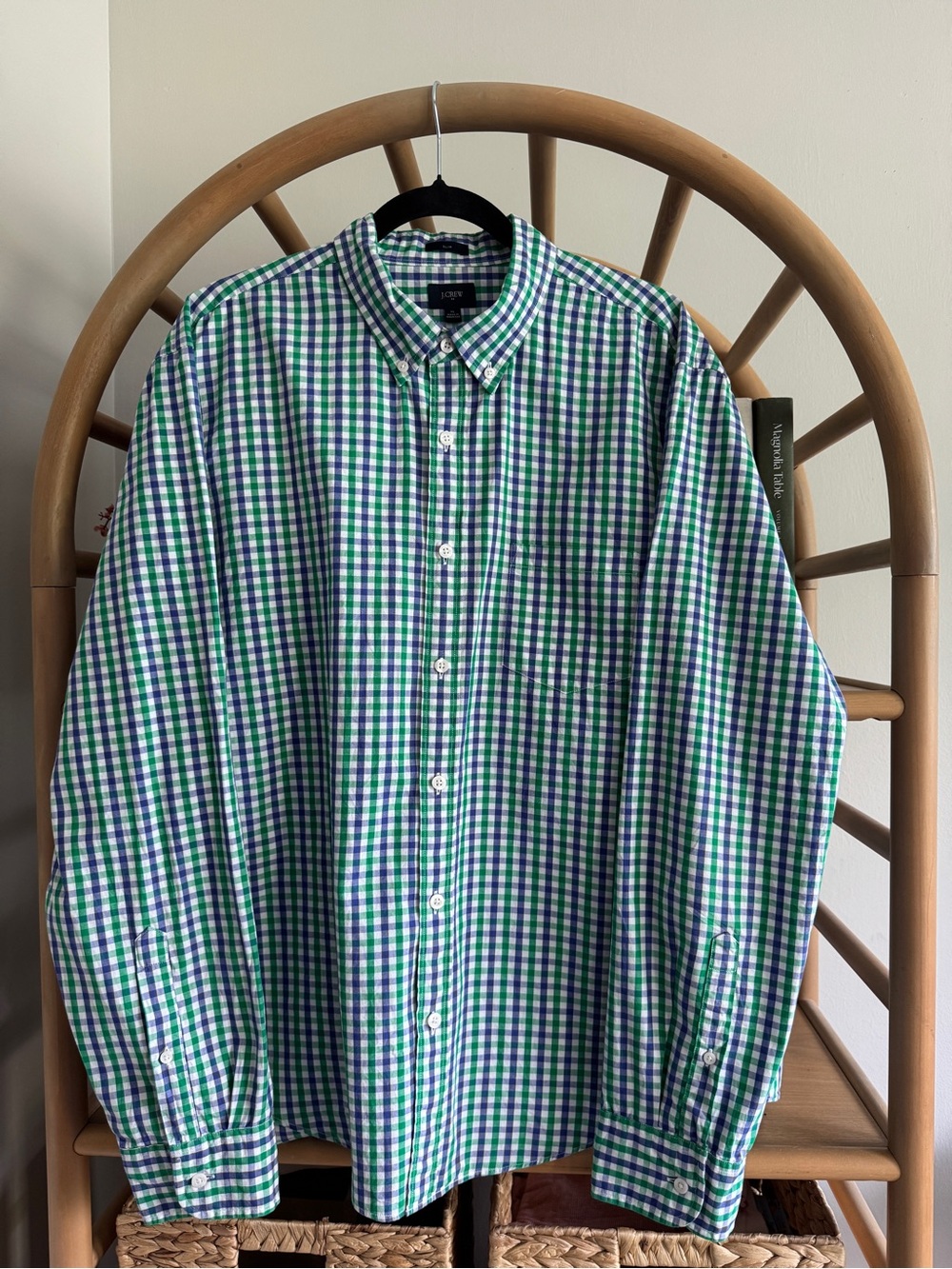 J.Crew Slim Fit Blue Green Gingham Button Down Shirt Men’s XL Cotton Long Sleeve